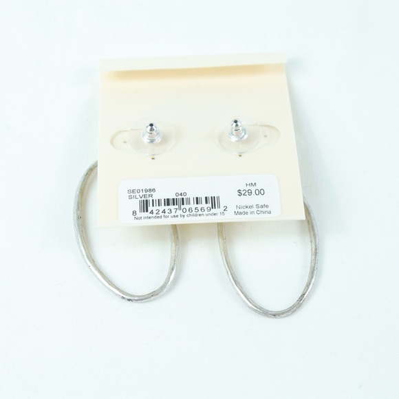The Sak Distressed Silver Oval Hoop Earrings - NEW - Picture 2 of 2